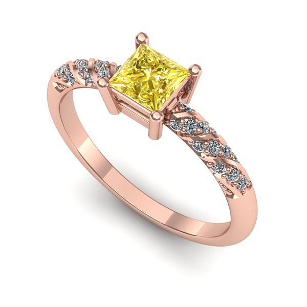 Inel de logodna din aur roz cu safir galben