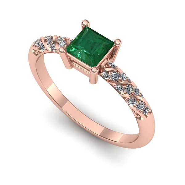 Inel din aur roz cu smarald