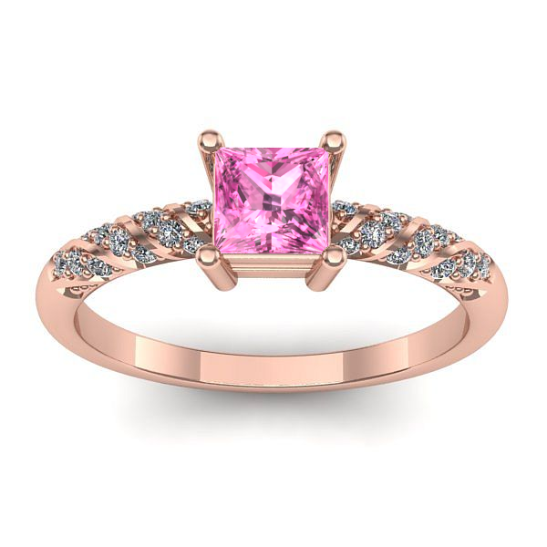 Inel cu safir roz patrat