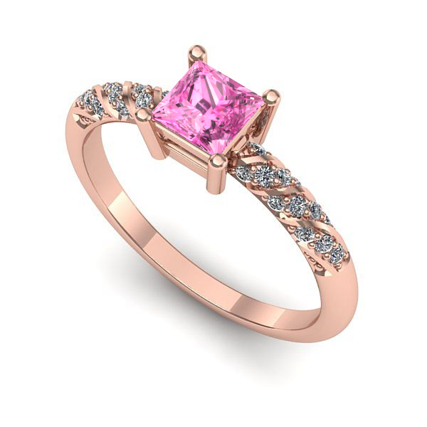 Inel logodna din aur roz cu safir roz