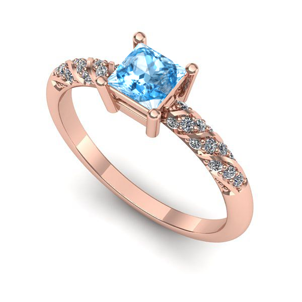 Inel logodna din aur roz cu topaz blue