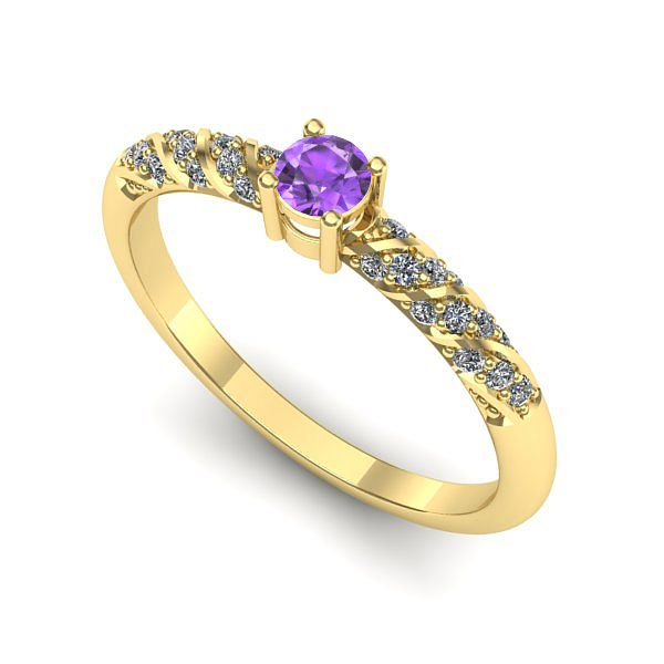 Inel logodna din aur galben cu ametist