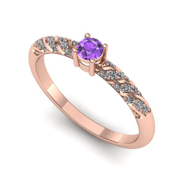 Inel logodna din aur roz cu ametist