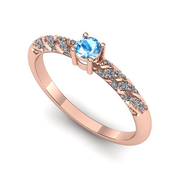 Inel logodna din aur roz cu topaz blue