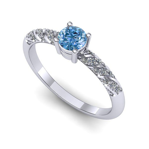 Inel de logodna din aur alb cu diamant de laborator albastru