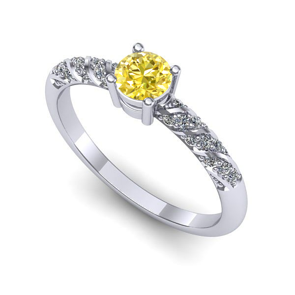 Inel de logodna din aur alb cu safir galben