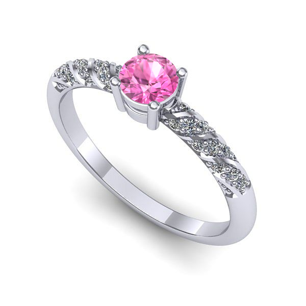 Inel de logodna din aur alb cu safir roz