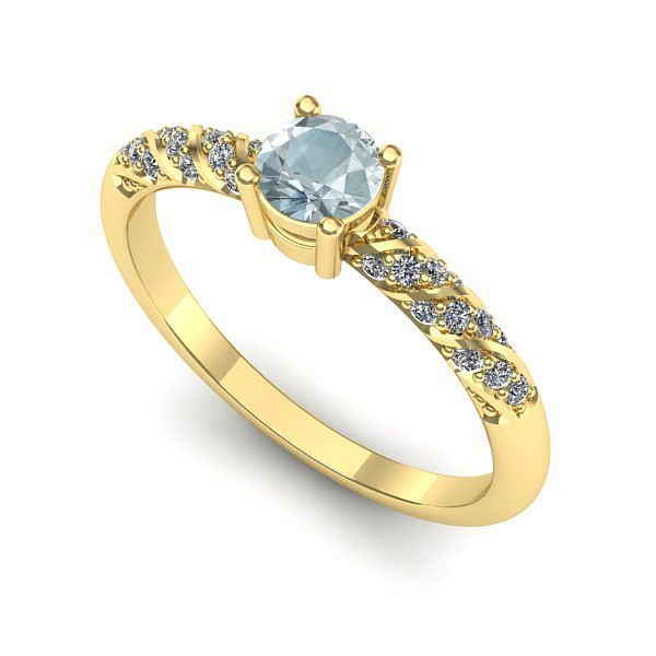 Inel logodna din aur galben cu aquamarin