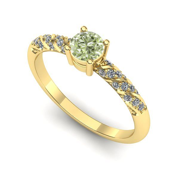 Inel logodna din aur galben cu diamant de laborator verde