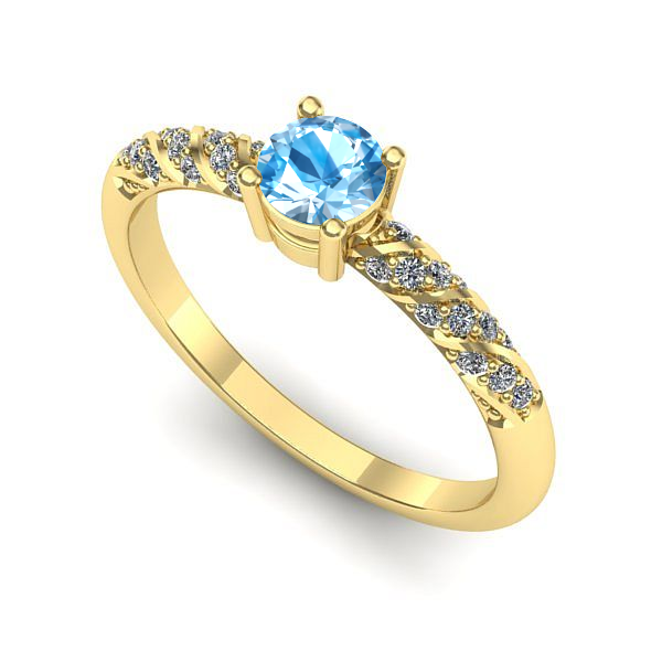 Inel logodna din aur galben cu topaz blue