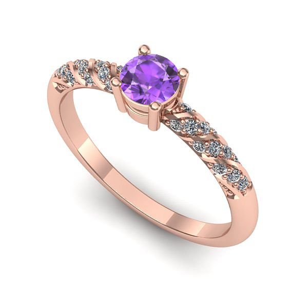 Inel de logodna din aur roz cu ametist