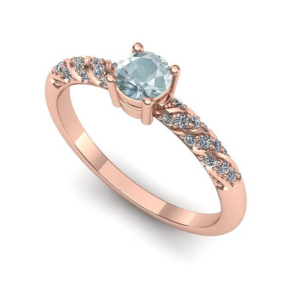 Inel de logodna din aur roz cu aquamarin