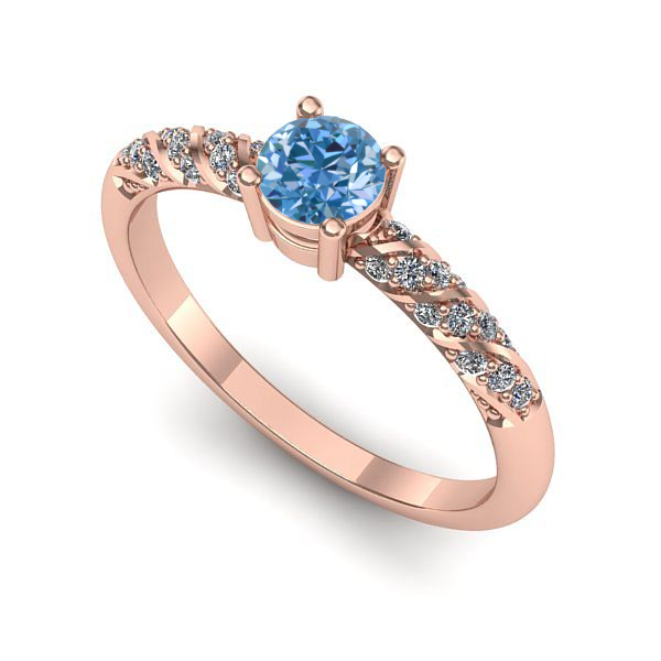 Inel logodna din aur roz cu diamant de laborator albastru