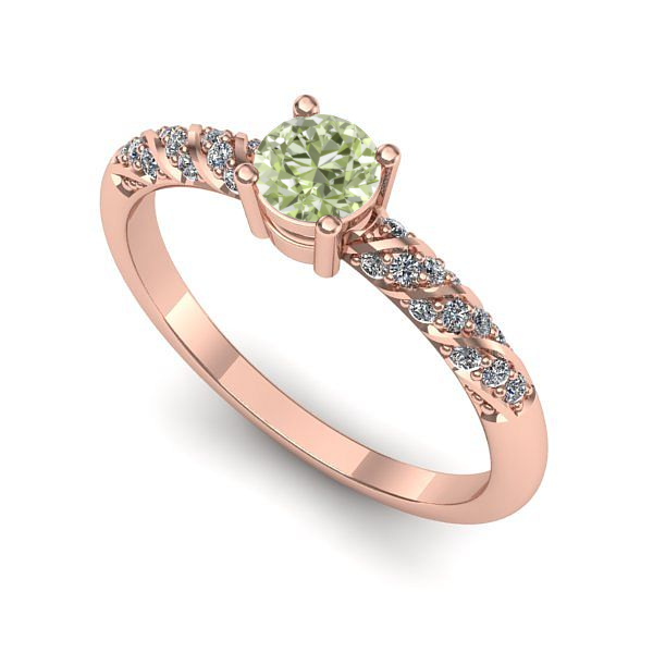 Inel logodna din aur roz cu diamant de laborator verde