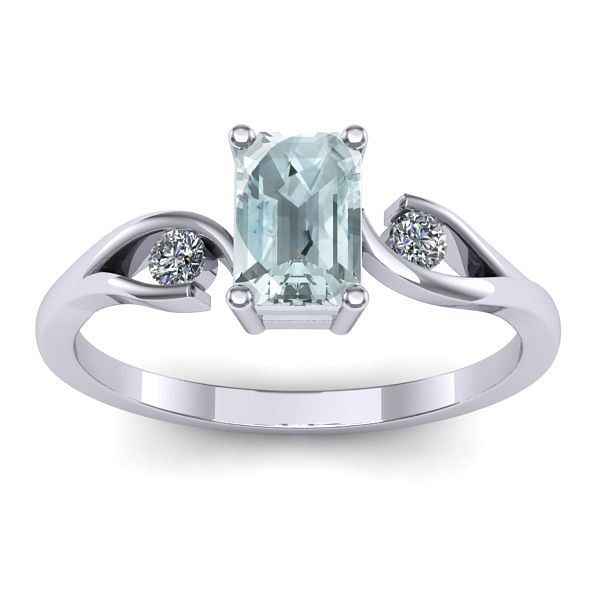 Inel de logodna cu aquamarin dreptunghiular
