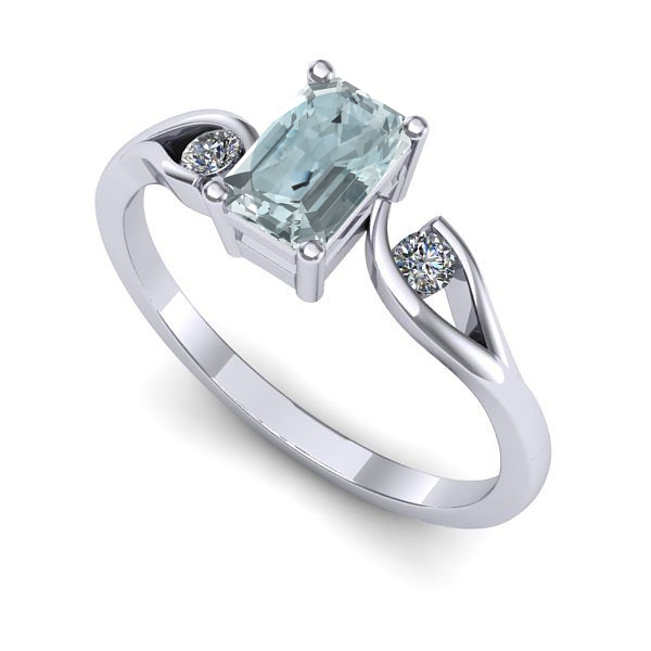 Inel logodna din aur alb cu aquamarin