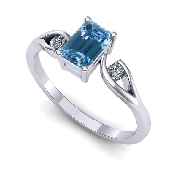 Inel de logodna din aur alb cu diamant de laborator albastru