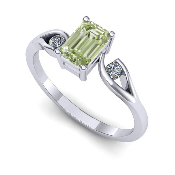 Inel de logodna din aur alb cu diamant de laborator verde