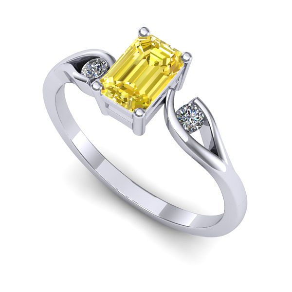 Inel logodna din aur alb cu safir galben