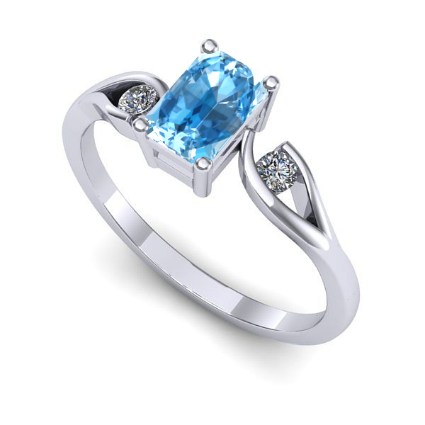 Inel logodna din aur alb cu topaz blue