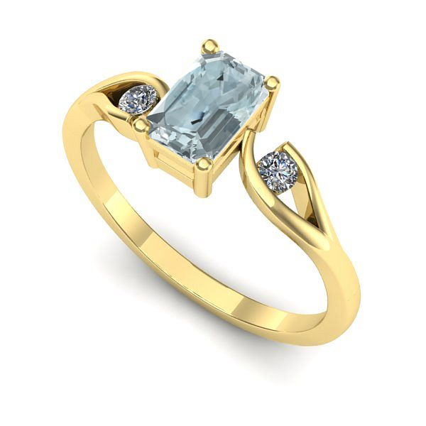Inel logodna din aur galben cu aquamarin