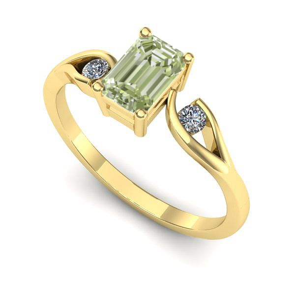 Inel de logodna din aur galben cu diamant de laborator verde
