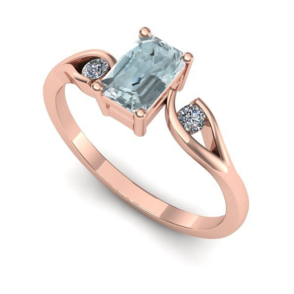 Inel de logodna din aur roz cu aquamarin