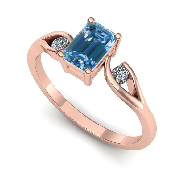Inel de logodna din aur roz cu diamant de laborator albastru