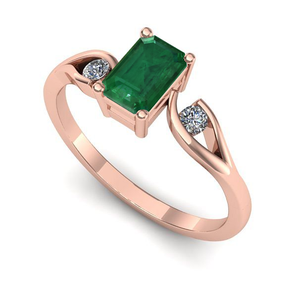Inel logodna din aur roz cu smarald