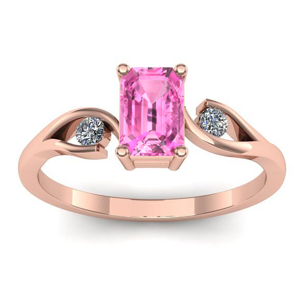 Inel logodna cu safir roz dreptunghiular