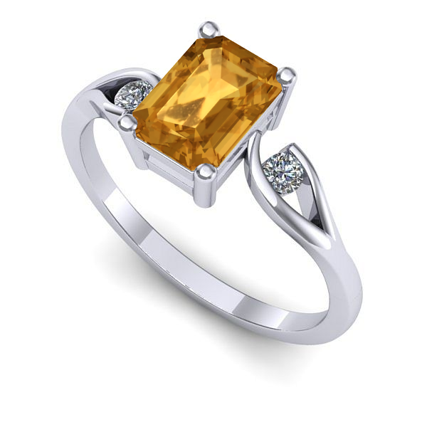 Inel logodna din aur alb cu citrin