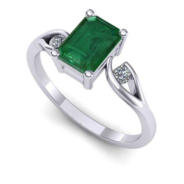 Inel logodna din aur alb cu smarald