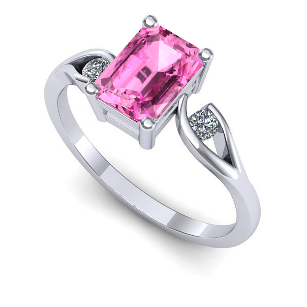 Inel logodna din aur alb cu safir roz