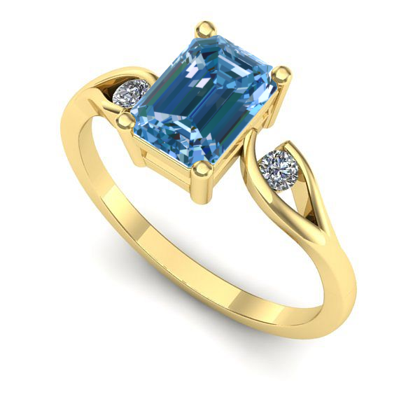 Inel din aur galben cu diamant de laborator albastru