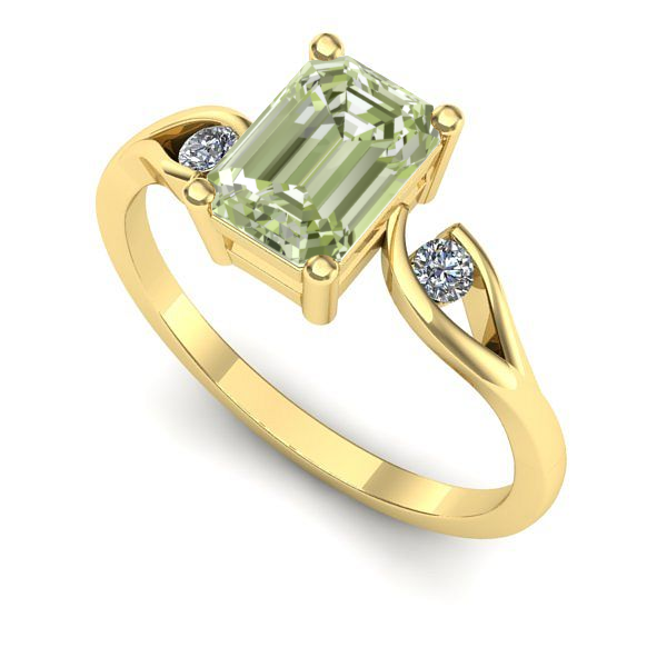 Inel din aur galben cu diamant de laborator verde