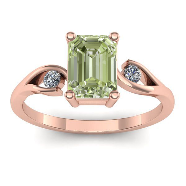 Inel logodna cu diamant de laborator verde dreptunghiular