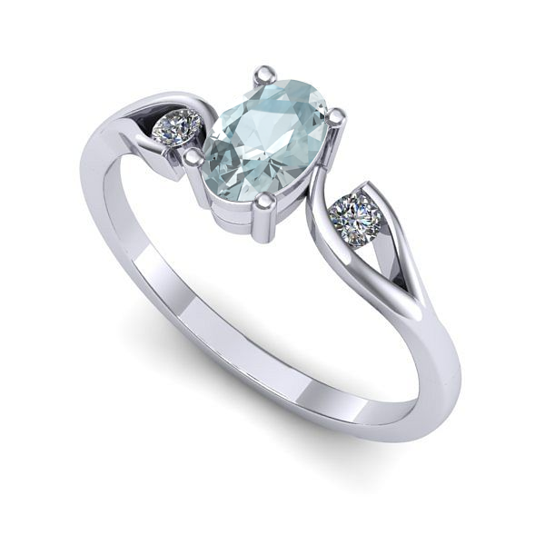Inel logodna din aur alb cu aquamarin