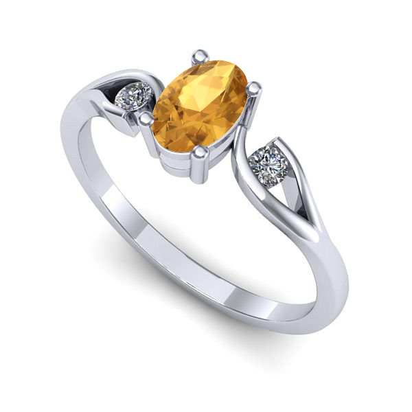 Inel logodna din aur alb cu citrin