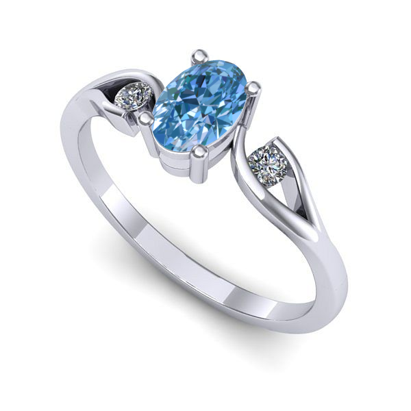 Inel logodna din aur alb cu diamant de laborator albastru
