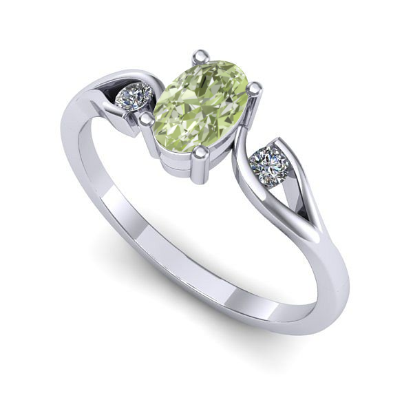 Inel din aur alb cu diamant de laborator verde