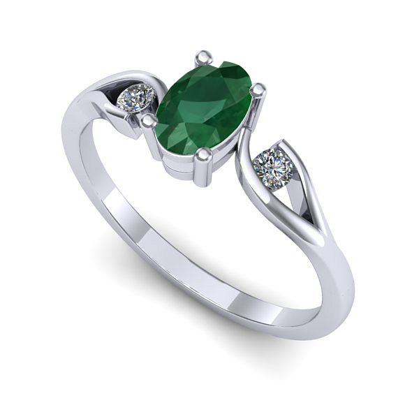 Inel logodna din aur alb cu smarald