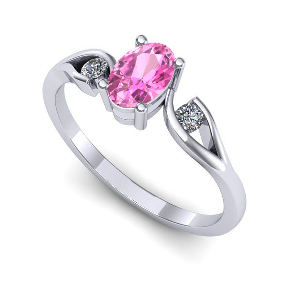 Inel de logodna din aur alb cu safir roz