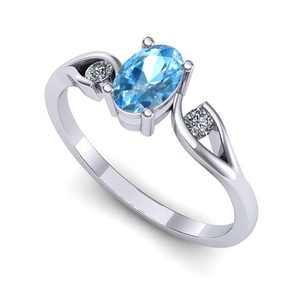 Inel de logodna din aur alb cu topaz blue