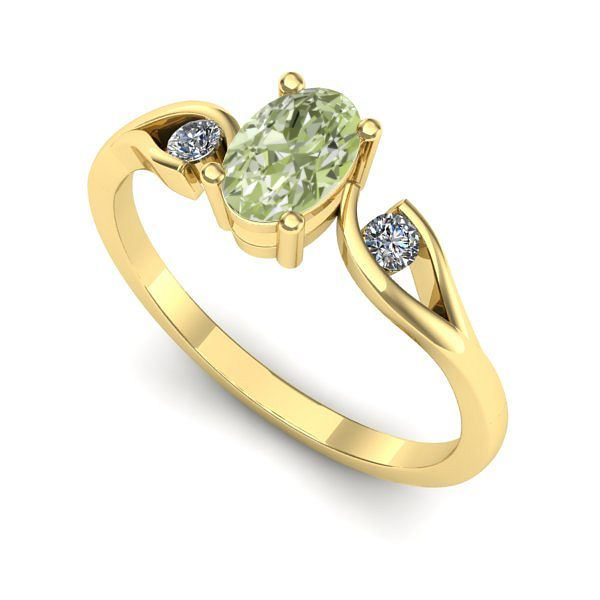 Inel de logodna din aur galben cu diamant de laborator verde