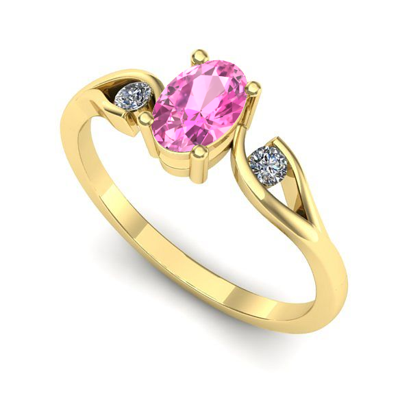 Inel logodna din aur galben cu safir roz