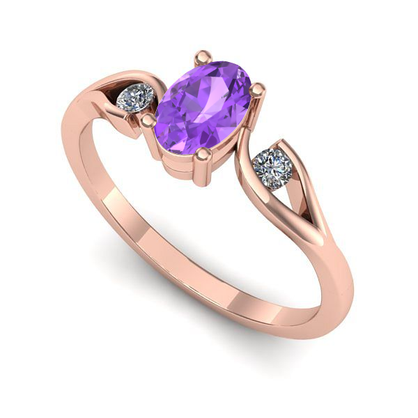 Inel de logodna din aur roz cu ametist