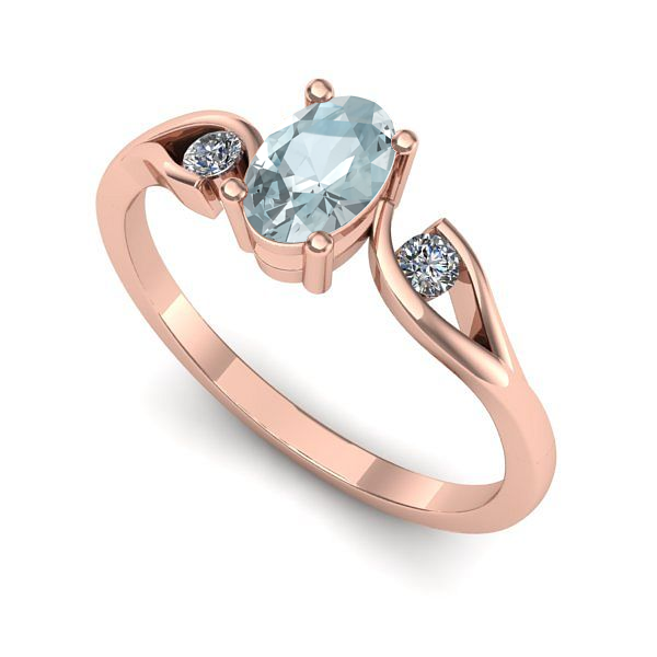 Inel de logodna din aur roz cu aquamarin
