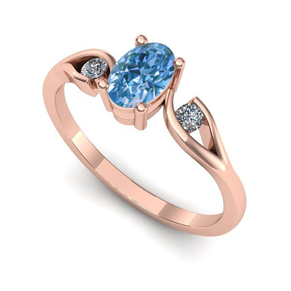 Inel din aur roz cu diamant de laborator albastru