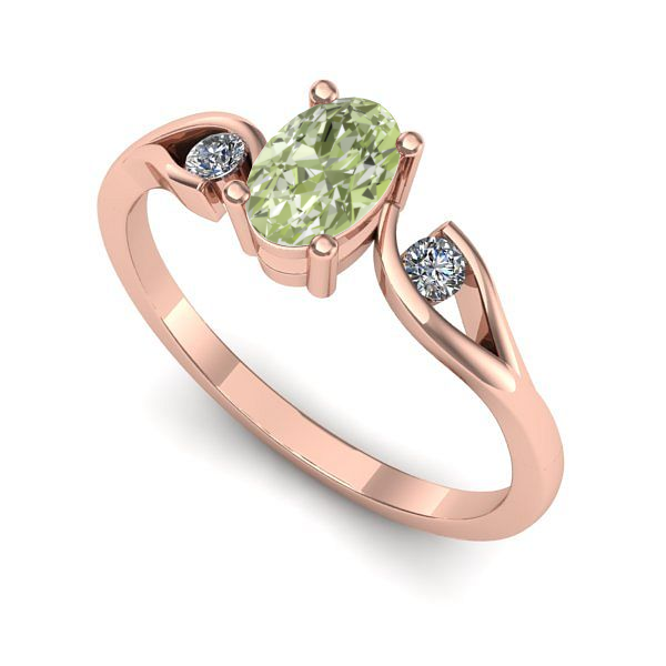 Inel din aur roz cu diamant de laborator verde