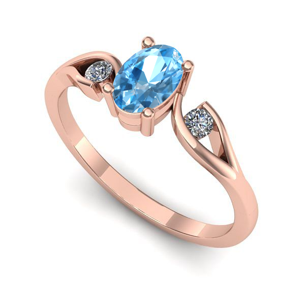 Inel logodna din aur roz cu topaz blue